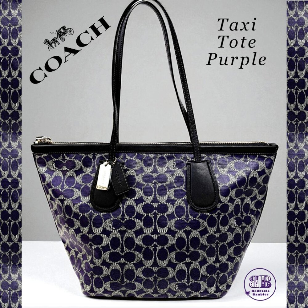 Coach Purple Signature Coated Canvas Taxi Tote Zip Top & Pouch Great Condition
